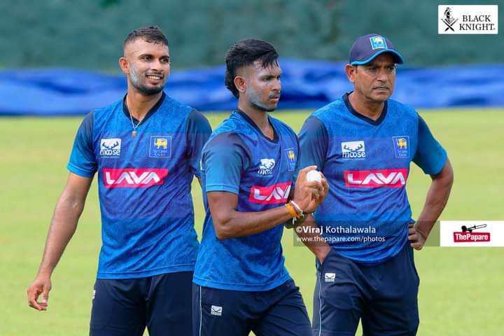 Sri Lanka national cricketers wearing the Lava-branded jersey during a training session